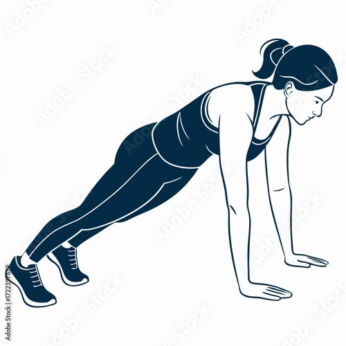 A stylized illustration of a woman performing a plank exercise showcasing her dedication to fitness and strength training