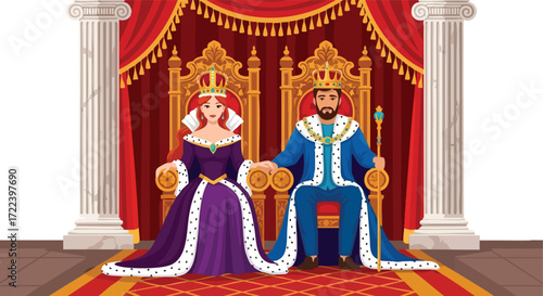 A Royal King and Queen on Their Throne