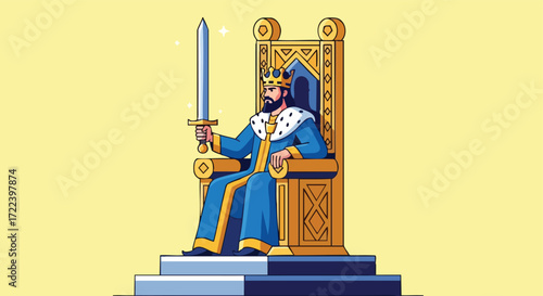 A King on His Throne Holding the Magical Sword of Power