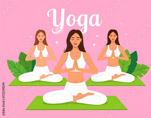 Three women practicing yoga poses
