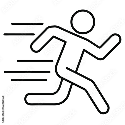 A simple line drawing depicts a person in the action of running quickly