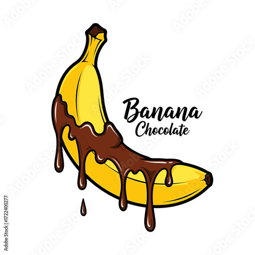 Banana covered in chocolate sauce.