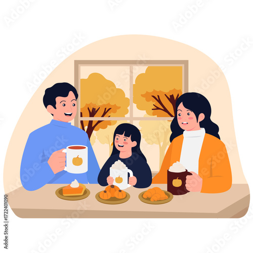 Family enjoying fall treats at a table