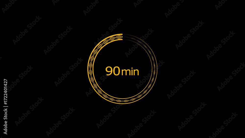 Fototapeta premium 90 minute countdown clock icon illustration, a modern circle and 90 minute clock loading icon illustration. black background and creating a stunning 4k illustration.