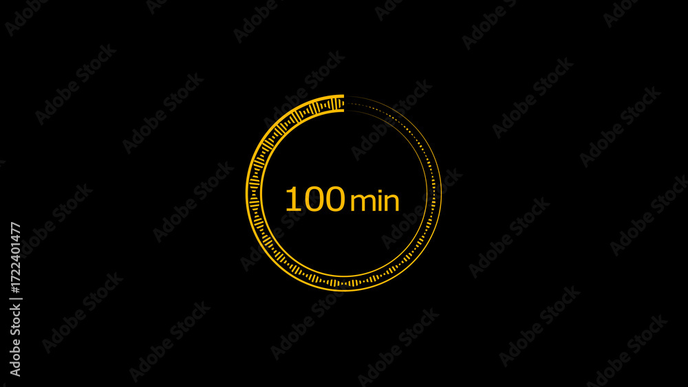 Naklejka premium 100 minute countdown clock icon illustration, a modern circle and 100 minute clock loading icon illustration. black background and creating a stunning 4k illustration.