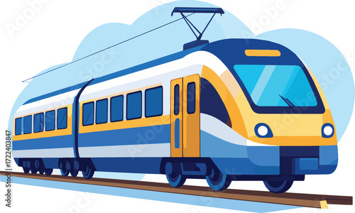Concept of modern railway transportation with a high-speed electric train for passenger travel and commuting