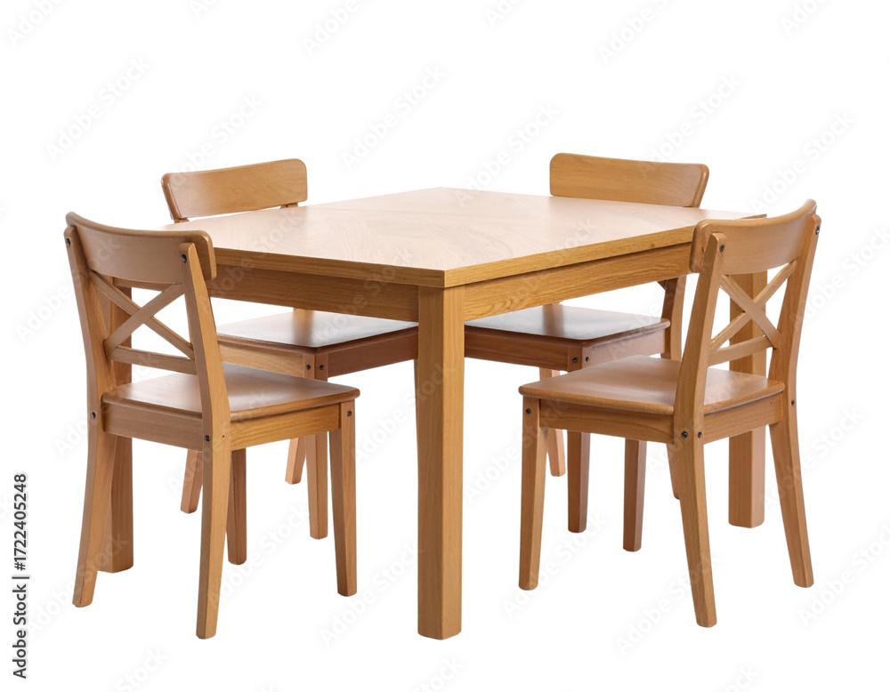 Fototapeta premium Modern Dining Table with Chairs 3D Render on White