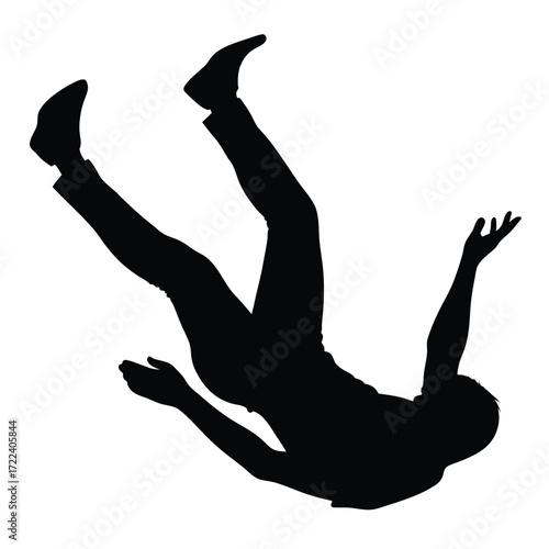 A silhouette of a person falling backwards in a dynamic pose