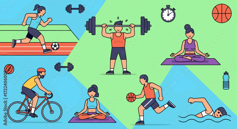 Naklejka premium Active Lifestyle Fitness, Sports & Wellness Illustrations