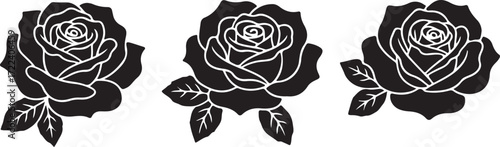 Enigmatic Blooms: A minimalist illustration of three dark roses, their silhouettes perfectly formed against the background. capturing a timeless simplicity and romantic aura.