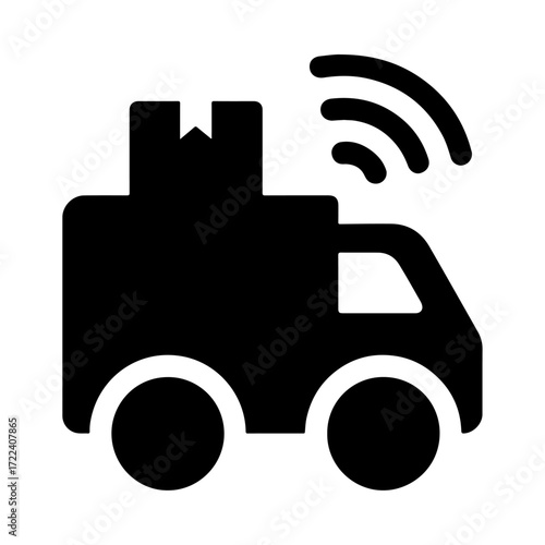 Automated delivery truck icon, smart logistics system, intelligent shipping technology, self-driving delivery vehicle, AI transportation service, automated freight system

