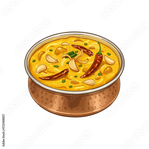 Realistic Vector Illustration of Dal Tadka – Traditional Indian Lentil Curry

