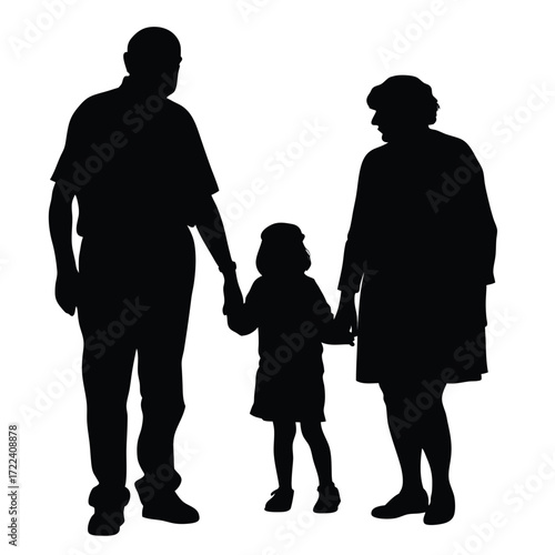 A silhouette of a family with a grandfather grandmother and child