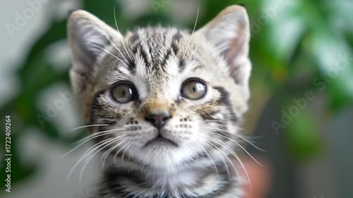 Wallpaper Mural Close-up portrait of an adorable tabby kitten with green eyes looking at the camera Torontodigital.ca