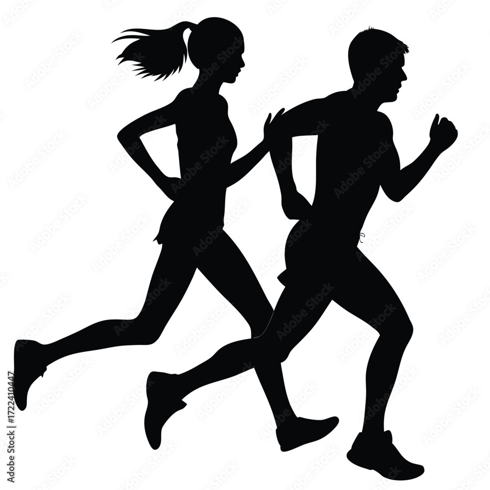 Obraz premium Silhouette of a couple running together expressing energy and fitness