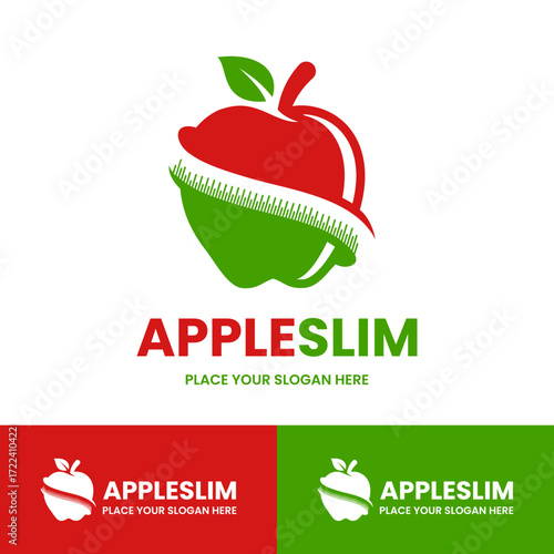 Modern apple logo with a slim ribbon, symbolizing healthy lifestyle, weight loss, and nutrition. Perfect for diet programs, health supplements, or organic food brands.
