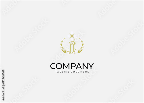 Luxury emblem logo design golden laurel wreath star elegant monogram ornamental decorative premium classic royal prestigious vintage symbol.
