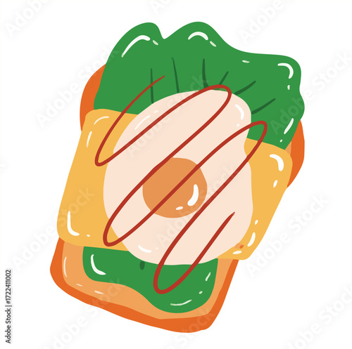 toast with sunny egg, lettuce, and cheese