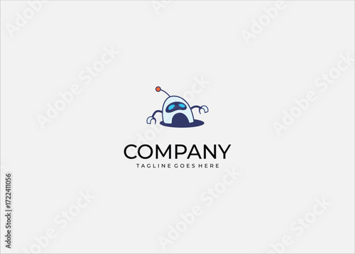Cute robot logo design automation mascot futuristic ai assistant chatbot technology innovation character icon friendly modern branding illustration.