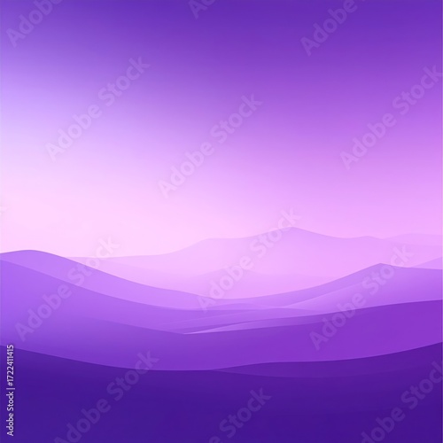 Gradient of purple dunes and mountains receding into a pale sky creates depth and serenity in a minimalist, abstract, vertical landscape