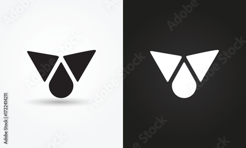 Minimalist V Initial water drop Logo Design black and white Colors