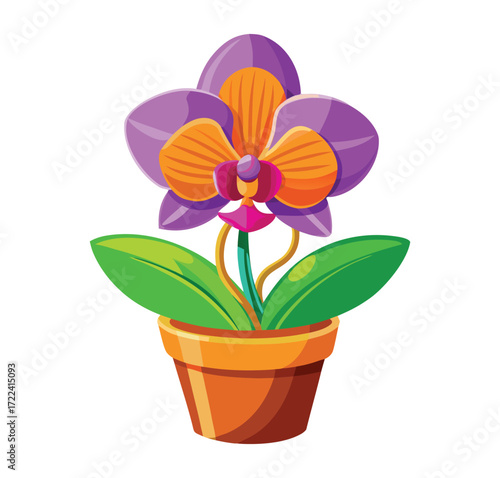 Beautiful orchid flower in pot illustration for spring designs and floral projects use
