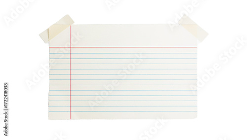 A blank, ruled index card is taped to a white background, ready for notes or a message