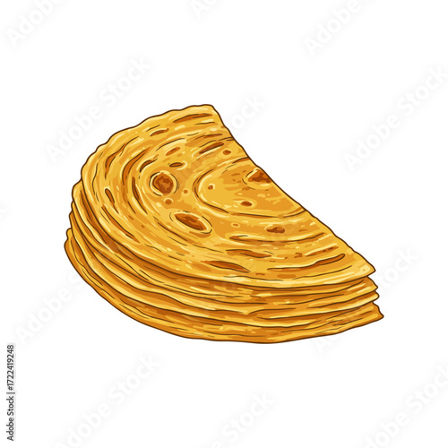 Realistic Vector Illustration of Paratha – Flaky Indian Layered Flatbread