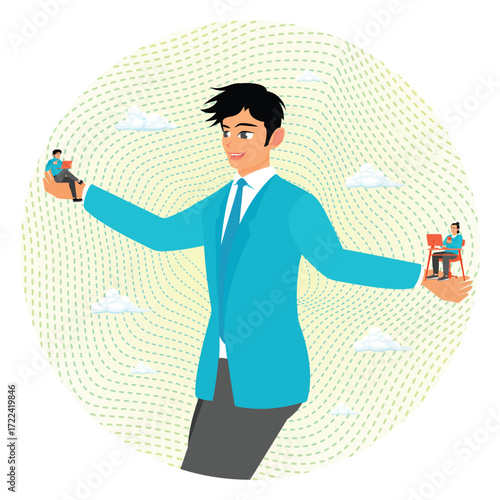 Freelance or office workers concept. businessman balance between main work and side hustle.