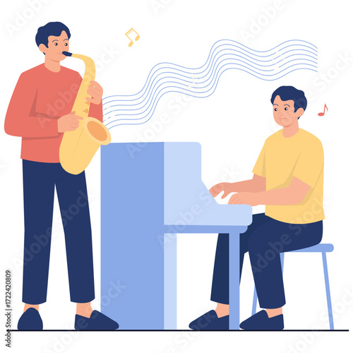 Man plays saxophone next to man playing piano