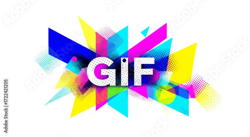 Colorful GIF Graphic with Geometric Shapes and Halftone Patterns