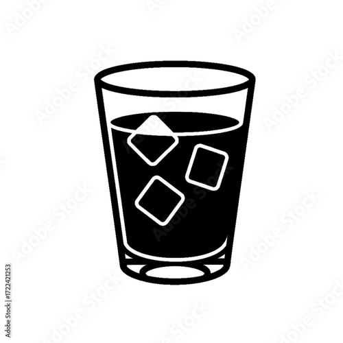 Glass of iced drink Simple monochrome drawing Refreshing beverage with ice cubes Cold refreshment