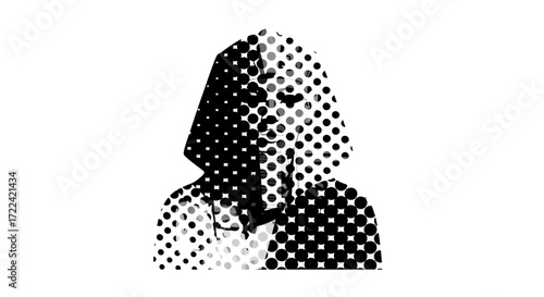 Abstract Portrait of a Woman with Dotted Pattern in Black and White