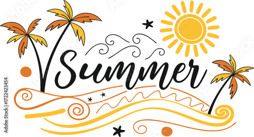 Vibrant summer vibes with palm trees, sunshine, and ocean waves evoke pure joy and vacation dreams