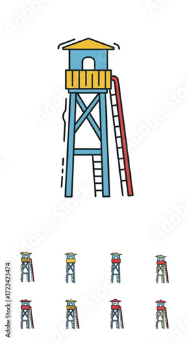 Illustration of a lifeguard tower with a ladder, used for observation and safety at a beach or pool.