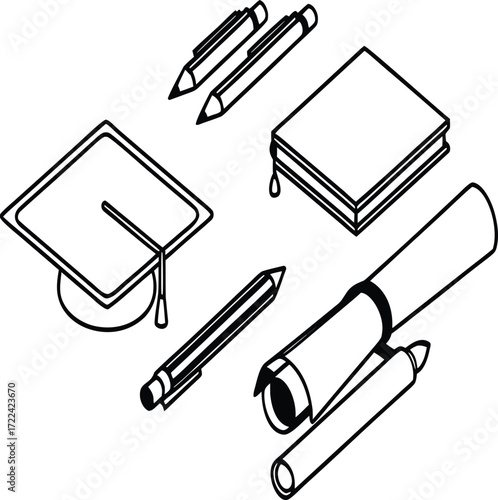 Vector illustration of colorful tools and stationery set