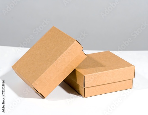 Two light brown cardboard boxes stacked