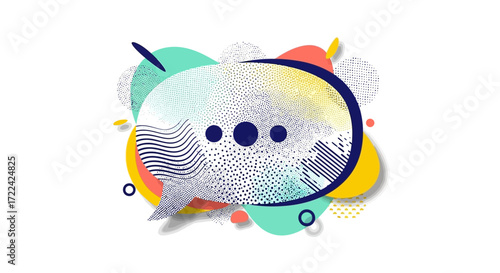 Abstract Speech Bubble with Colorful Geometric Patterns and Halftone Dots