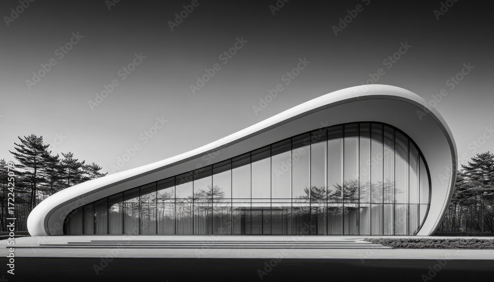 Fototapeta premium Modern, smooth, curved building facade