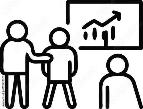 Business meeting with presenter and audience icons and growth chart Keywords: icon, business, meeting