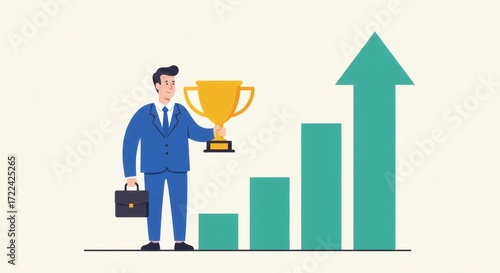 Business Person with Trophy and Arrow