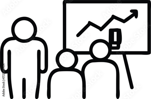 Business meeting with presenter and audience icons and growth chart Keywords: icon, business, meeting