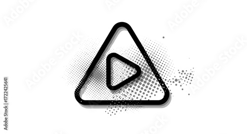 Black Play Button Icon with Halftone Background