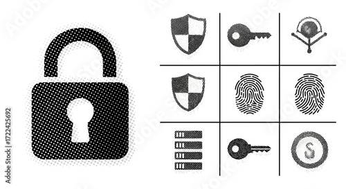 Halftone Padlock Icon for Security and Protection
