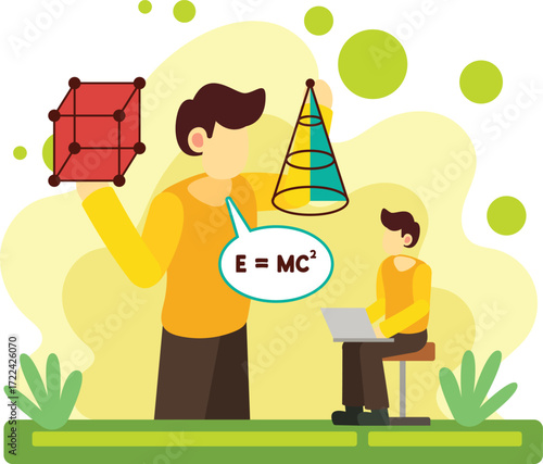 Teacher explaining math and physics concepts illustration