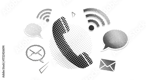 Black and White Halftone Telephone Icon Design