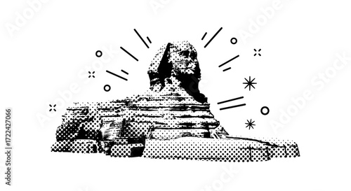 Great Sphinx of Giza, Halftone Style Illustration