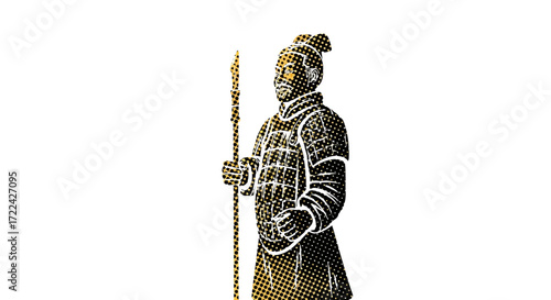 Terracotta Warrior with Spear, Ancient Chinese Soldier Illustration