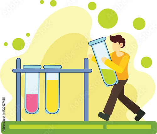 Scientist holding test tube in laboratory illustration