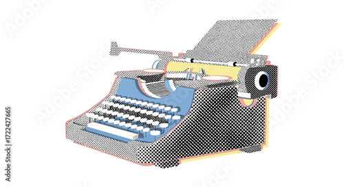 Vintage Typewriter with Halftone Pattern and Pastel Accents